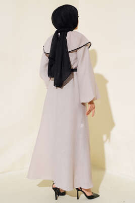 Bebe Yaka Fiyonklu Elbise Gri - Tesettür Elbise