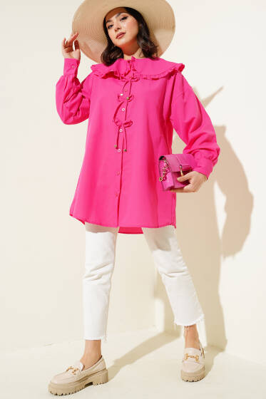 Bebe Yaka Fiyonklu Gömlek Fuşya - Gömlek