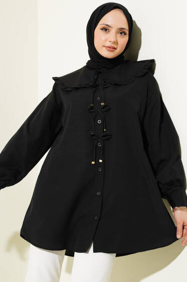 Bebe Yaka Fiyonklu Gömlek Siyah - Gömlek