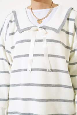 Bebe Yaka Fiyonklu Triko İkili Takım Gri - Triko İkili Takım