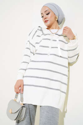 Bebe Yaka Fiyonklu Triko İkili Takım Gri - Triko İkili Takım