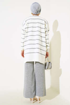 Bebe Yaka Fiyonklu Triko İkili Takım Gri - Triko İkili Takım