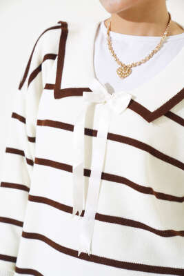 Bebe Yaka Fiyonklu Triko İkili Takım Kahve - Triko İkili Takım