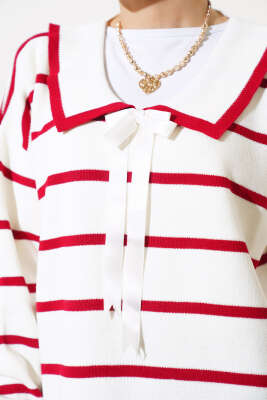 Bebe Yaka Fiyonklu Triko İkili Takım Kırmızı - Triko İkili Takım