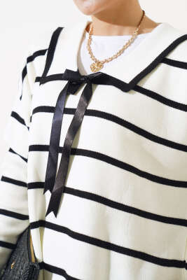 Bebe Yaka Fiyonklu Triko İkili Takım Siyah - Triko İkili Takım