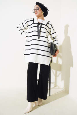 Bebe Yaka Fiyonklu Triko İkili Takım Siyah - Triko İkili Takım