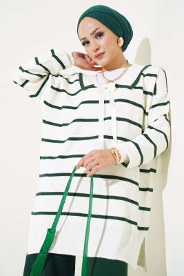 Bebe Yaka Fiyonklu Triko İkili Takım Zümrüt - Triko İkili Takım