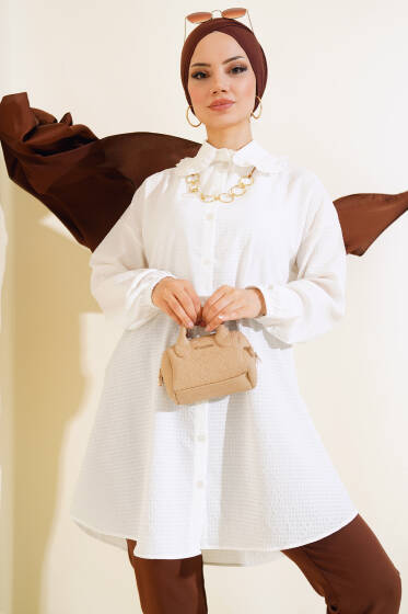 Bebe Yaka Gofre Gömlek Beyaz - Gömlek