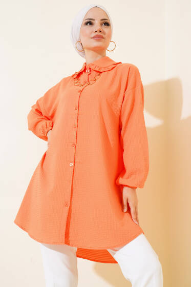 Bebe Yaka Gofre Gömlek Oranj - Gömlek