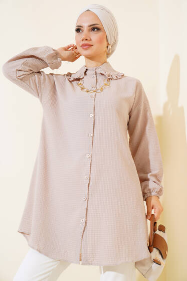 Bebe Yaka Gofre Gömlek Taş - Gömlek