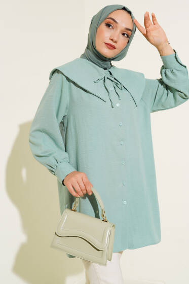 Bebe Yaka İp Bağcıklı Gömlek Mint - Gömlek