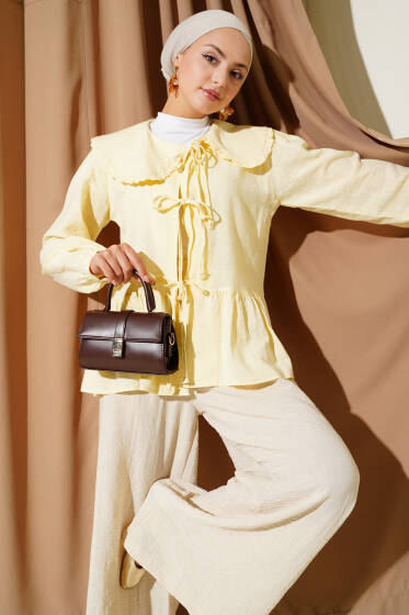 Bebe Yaka İp Bağlamalı Kimono Sarı - Dış Giyim&Mont