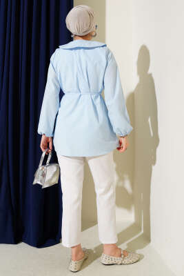 Bebe Yaka İp Kuşaklı Gömlek Bebe Mavi - 300-500 TL Ürünler