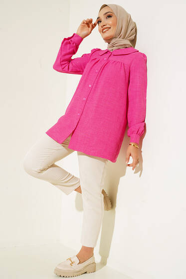 Bebe Yaka Kadın Gömlek Fuşya - Gömlek