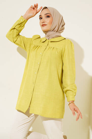 Bebe Yaka Kadın Gömlek Yağ Yeşili - Gömlek