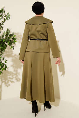 Bebe Yaka Kemerli Scuba İkili Etekli Takım Haki - İkili Takım