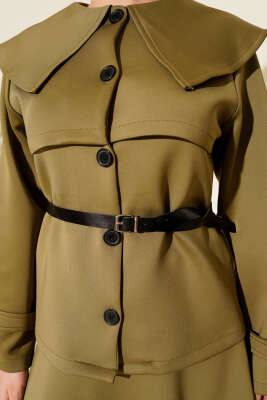 Bebe Yaka Kemerli Scuba İkili Etekli Takım Haki - İkili Takım