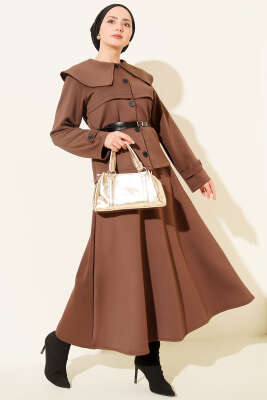 Bebe Yaka Kemerli Scuba İkili Etekli Takım Kahve - TEGOE