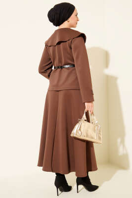 Bebe Yaka Kemerli Scuba İkili Etekli Takım Kahve - İkili Takım