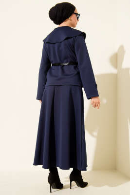 Bebe Yaka Kemerli Scuba İkili Etekli Takım Lacivert - İkili Takım