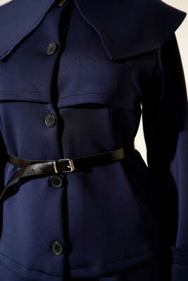 Bebe Yaka Kemerli Scuba İkili Etekli Takım Lacivert - İkili Takım