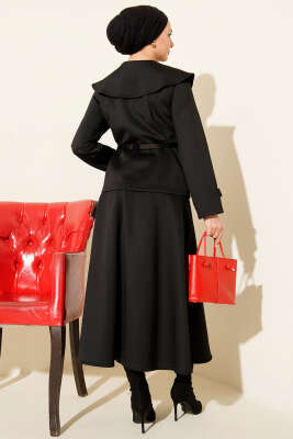 Bebe Yaka Kemerli Scuba İkili Etekli Takım Siyah - İkili Takım