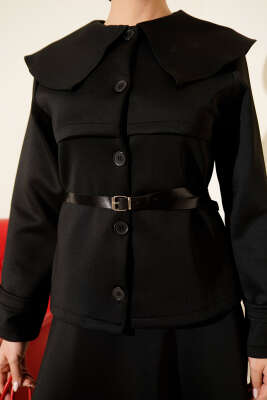 Bebe Yaka Kemerli Scuba İkili Etekli Takım Siyah - İkili Takım