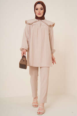 Bebe Yaka Keten Takım Bej - TABA