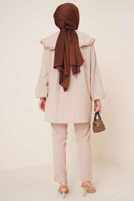 Bebe Yaka Keten Takım Bej - İKİLİ TAKIM