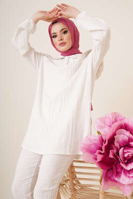 Bebe Yaka Keten Takım Ekru - İKİLİ TAKIM