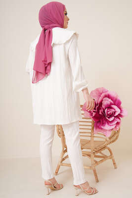 Bebe Yaka Keten Takım Ekru - İKİLİ TAKIM