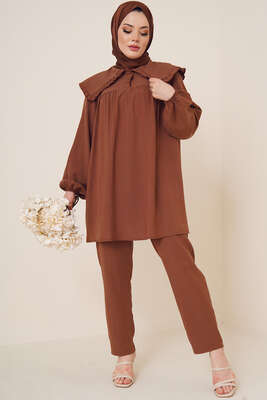 Bebe Yaka Keten Takım Kahve 