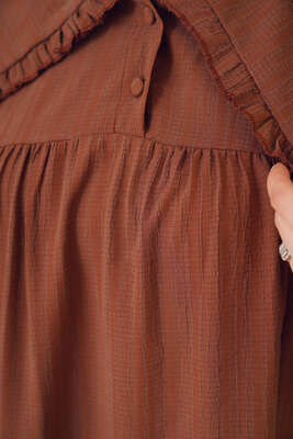 Bebe Yaka Keten Takım Kahve - İKİLİ TAKIM