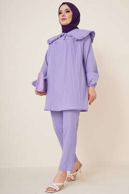 Bebe Yaka Keten Takım Lila 