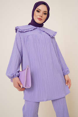 Bebe Yaka Keten Takım Lila - İKİLİ TAKIM