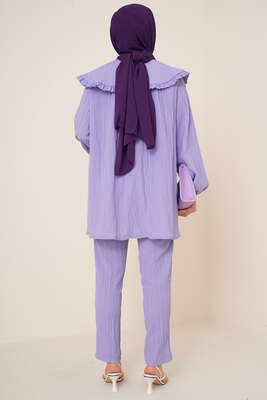 Bebe Yaka Keten Takım Lila - İKİLİ TAKIM
