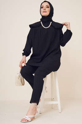 Bebe Yaka Keten Takım Siyah 