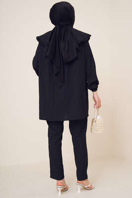 Bebe Yaka Keten Takım Siyah - İKİLİ TAKIM