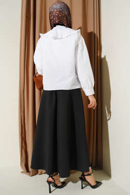 Bebe Yaka Kurdele Detaylı Gömlek Beyaz - Gömlek