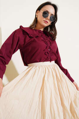 Bebe Yaka Kurdele Detaylı Gömlek Bordo - 300-500 TL Ürünler