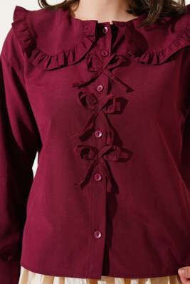 Bebe Yaka Kurdele Detaylı Gömlek Bordo - 300-500 TL Ürünler