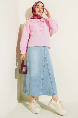 Bebe Yaka Kurdele Detaylı Gömlek Pembe - Gömlek