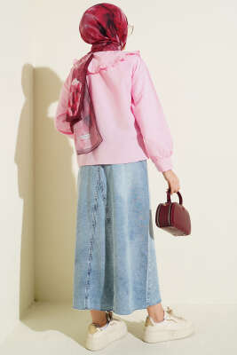 Bebe Yaka Kurdele Detaylı Gömlek Pembe - Gömlek
