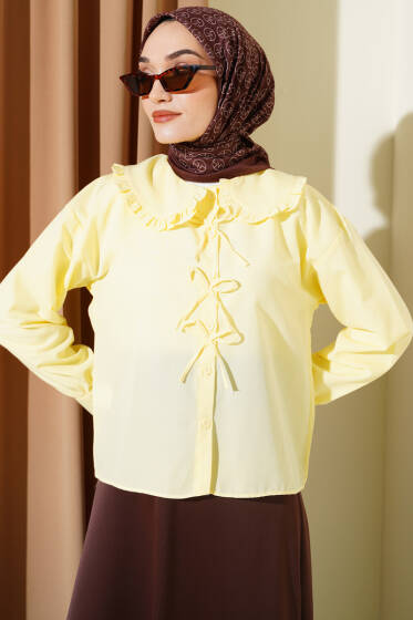 Bebe Yaka Kurdele Detaylı Gömlek Sarı - Gömlek