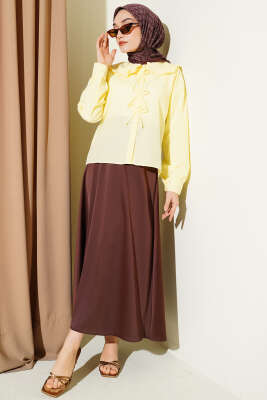 Bebe Yaka Kurdele Detaylı Gömlek Sarı - Gömlek