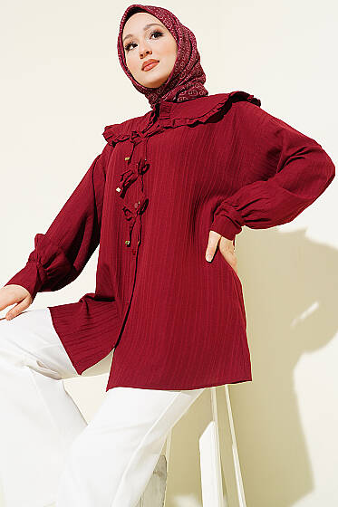 Bebe Yaka Kurdeleli Tunik Bordo - Tunik