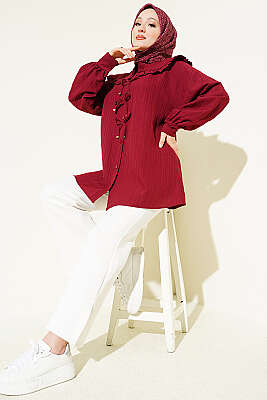 Bebe Yaka Kurdeleli Tunik Bordo - Tunik