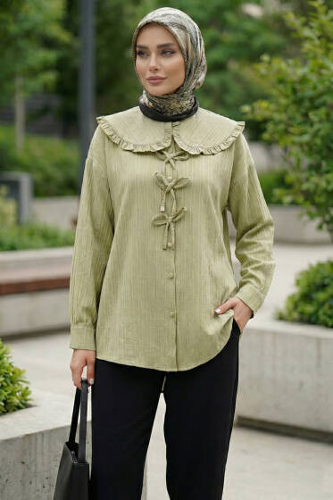 Bebe Yaka Kurdeleli Tunik Çağla Yeşili - Tunik