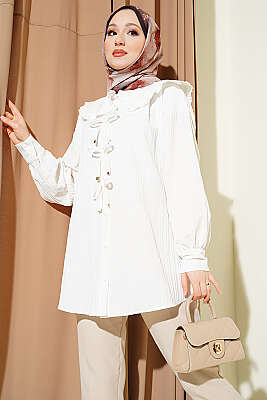 Bebe Yaka Kurdeleli Tunik Ekru - TABLO FASHİON