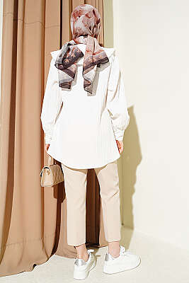 Bebe Yaka Kurdeleli Tunik Ekru - Tunik